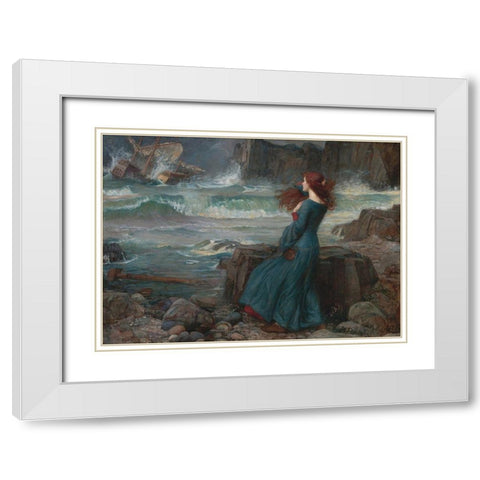Miranda, The Tempest White Modern Wood Framed Art Print with Double Matting by Waterhouse, J. W.