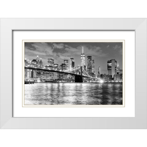 New York City Financial District White Modern Wood Framed Art Print with Double Matting by Anon.
