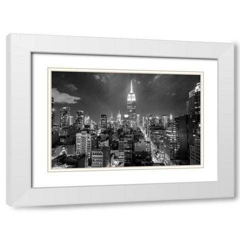Empire State Building at Night White Modern Wood Framed Art Print with Double Matting by Anon.