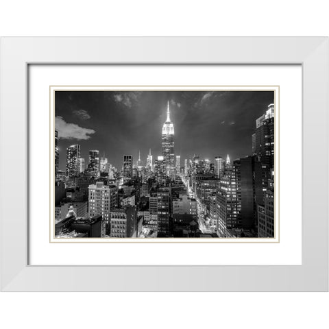 Empire State Building at Night White Modern Wood Framed Art Print with Double Matting by Anon.