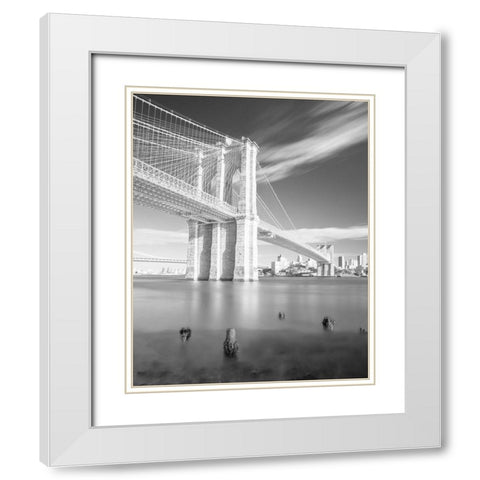 Brooklyn Bridge Black and White White Modern Wood Framed Art Print with Double Matting by Masik, Marek