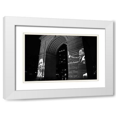 Martin Luther King Jr Projection on the Washington Square Arch NYC White Modern Wood Framed Art Print with Double Matting by Maier, Phil