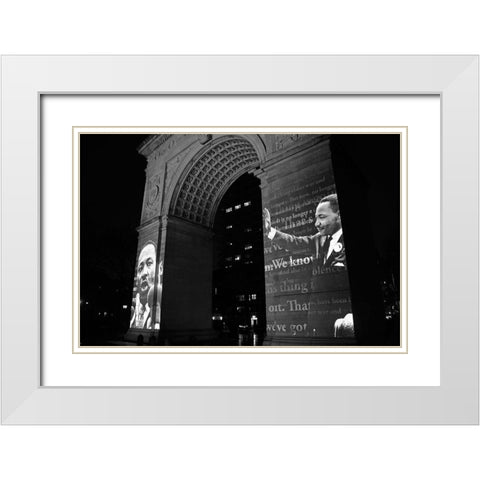 Martin Luther King Jr Projection on the Washington Square Arch NYC White Modern Wood Framed Art Print with Double Matting by Maier, Phil