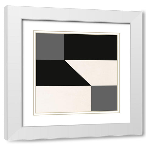 Geometric Abstract Black and Grey White Modern Wood Framed Art Print with Double Matting by Inuit