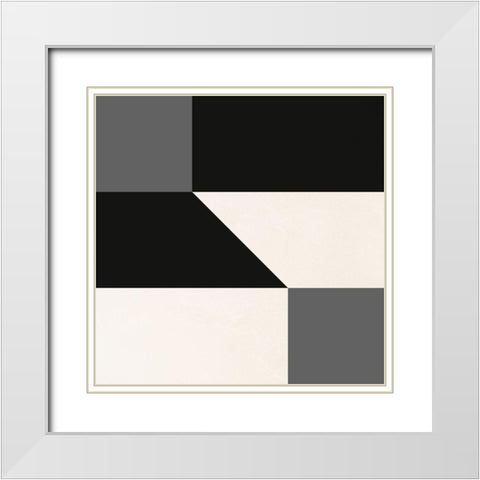 Geometric Abstract Black and Grey White Modern Wood Framed Art Print with Double Matting by Inuit