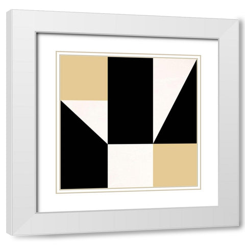 Geometric Abstract Black,Tan and White White Modern Wood Framed Art Print with Double Matting by Inuit