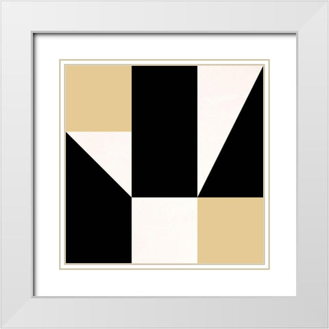 Geometric Abstract Black,Tan and White White Modern Wood Framed Art Print with Double Matting by Inuit