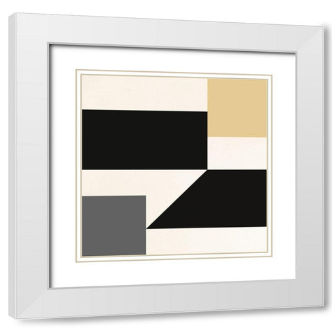 Geometric Abstract Black,Tan and White II White Modern Wood Framed Art Print with Double Matting by Inuit
