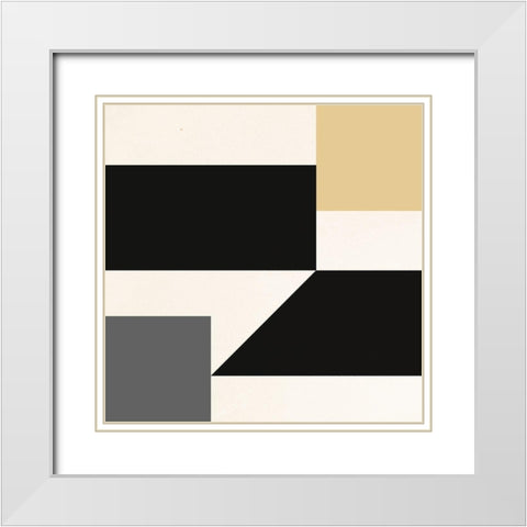 Geometric Abstract Black,Tan and White II White Modern Wood Framed Art Print with Double Matting by Inuit