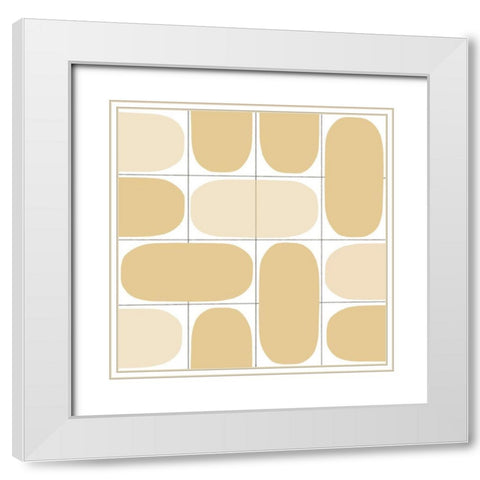 Geometric Oval Abstract,Tan White Modern Wood Framed Art Print with Double Matting by Inuit