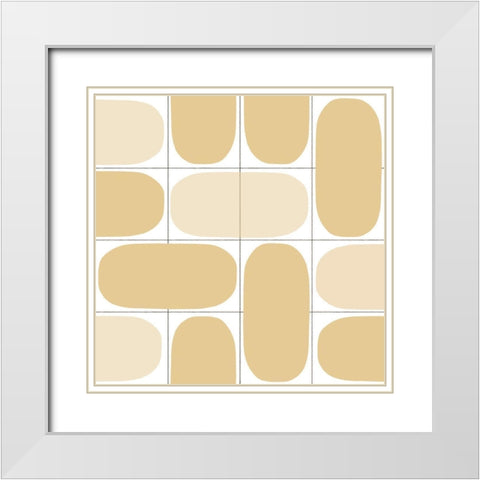 Geometric Oval Abstract,Tan White Modern Wood Framed Art Print with Double Matting by Inuit