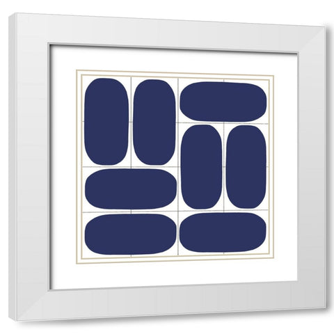 Geometric Oval Abstract, Blue White Modern Wood Framed Art Print with Double Matting by Inuit