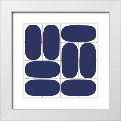 Geometric Oval Abstract, Blue White Modern Wood Framed Art Print with Double Matting by Inuit