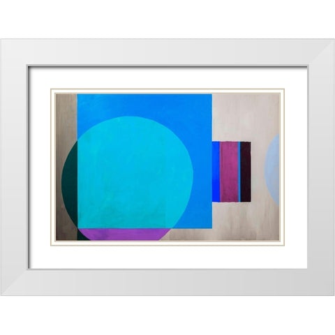 Geometric Abstract of circles and squares White Modern Wood Framed Art Print with Double Matting by Anonymous