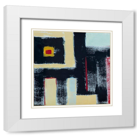 Abstract of Connected Black Shapes I White Modern Wood Framed Art Print with Double Matting by Anonymous