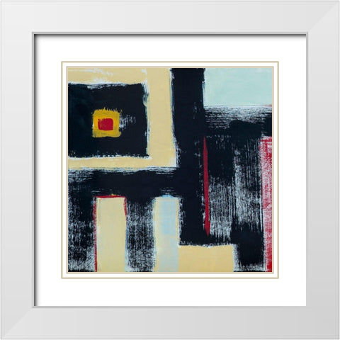 Abstract of Connected Black Shapes I White Modern Wood Framed Art Print with Double Matting by Anonymous