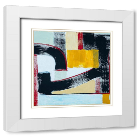 Abstract of Connected Black Shapes II White Modern Wood Framed Art Print with Double Matting by Anonymous