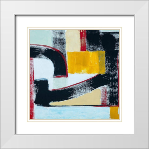 Abstract of Connected Black Shapes II White Modern Wood Framed Art Print with Double Matting by Anonymous