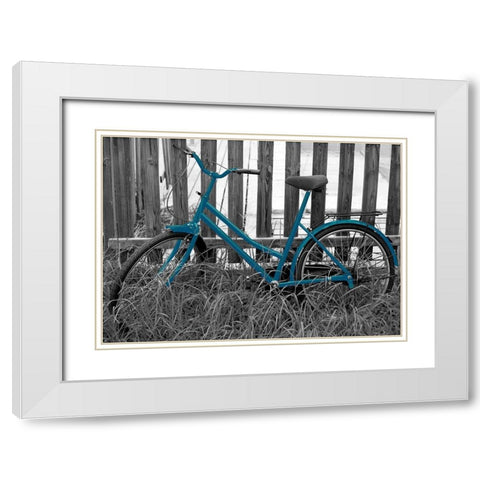 Teal Bike I. White Modern Wood Framed Art Print with Double Matting by Anonymous
