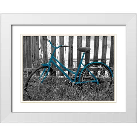 Teal Bike I. White Modern Wood Framed Art Print with Double Matting by Anonymous