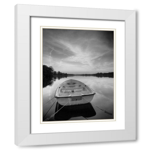 Rowboat on Summer Lake White Modern Wood Framed Art Print with Double Matting by Anonymous