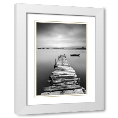 Peaceful Pier White Modern Wood Framed Art Print with Double Matting by Anonymous