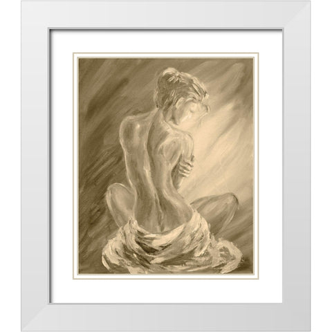 Beautiful Woman Reclining White Modern Wood Framed Art Print with Double Matting by Anker