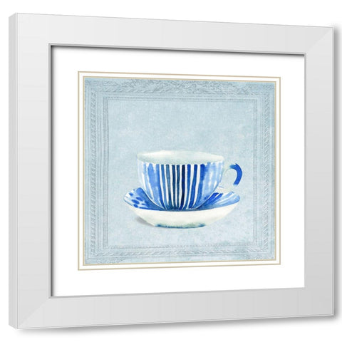 Lovely Blue Striped Tea Cup White Modern Wood Framed Art Print with Double Matting by Dolzhenko, Anna