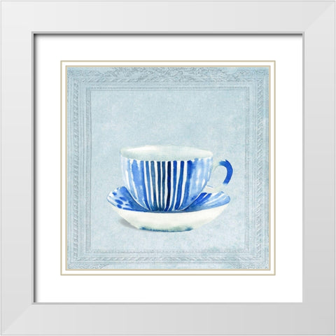 Lovely Blue Striped Tea Cup White Modern Wood Framed Art Print with Double Matting by Dolzhenko, Anna