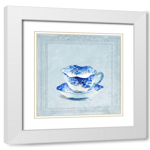 Vintaged Pattern Tea Cup White Modern Wood Framed Art Print with Double Matting by Dolzhenko, Anna