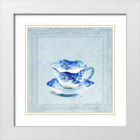 Vintaged Pattern Tea Cup White Modern Wood Framed Art Print with Double Matting by Dolzhenko, Anna