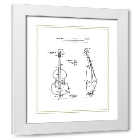 Cello Diagram White Modern Wood Framed Art Print with Double Matting by Anonymous