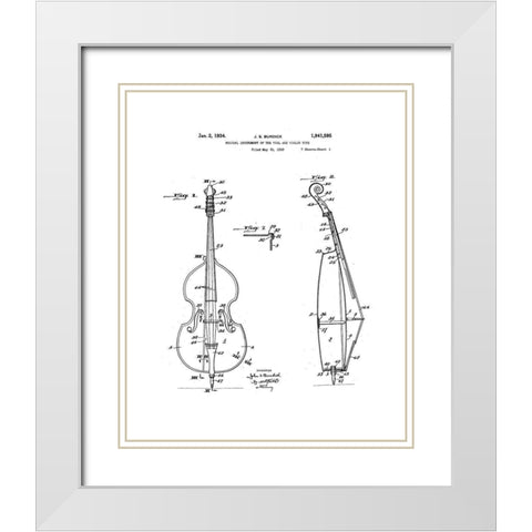 Cello Diagram White Modern Wood Framed Art Print with Double Matting by Anonymous