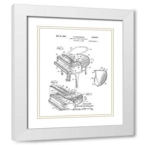 Piano Diagram White Modern Wood Framed Art Print with Double Matting by Anonymous