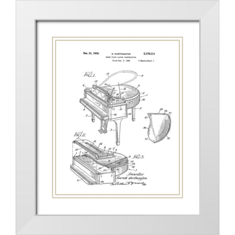 Piano Diagram White Modern Wood Framed Art Print with Double Matting by Anonymous