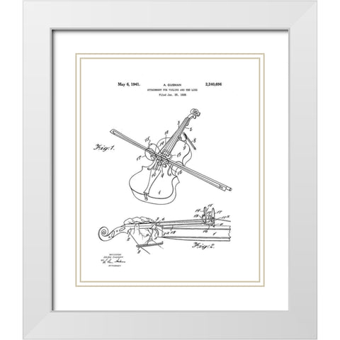 Violin Diagram White Modern Wood Framed Art Print with Double Matting by Anonymous