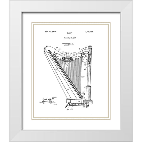 Harp Diagram White Modern Wood Framed Art Print with Double Matting by Anonymous
