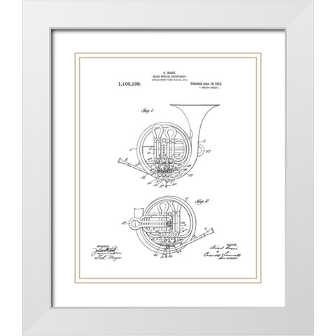 Horn Diagram White Modern Wood Framed Art Print with Double Matting by Anonymous
