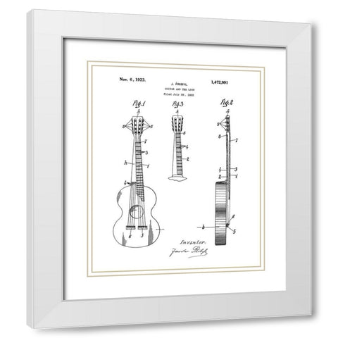 Guitar Diagram White Modern Wood Framed Art Print with Double Matting by Anonymous