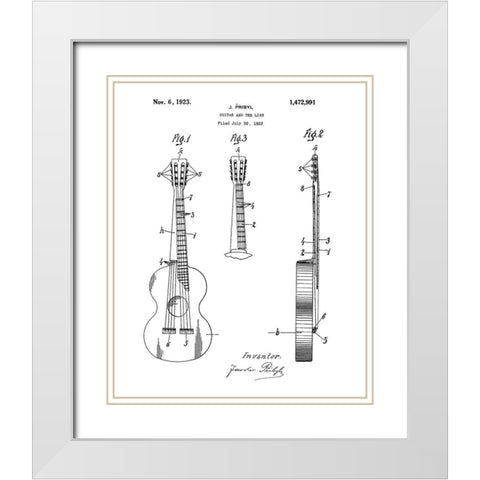 Guitar Diagram White Modern Wood Framed Art Print with Double Matting by Anonymous