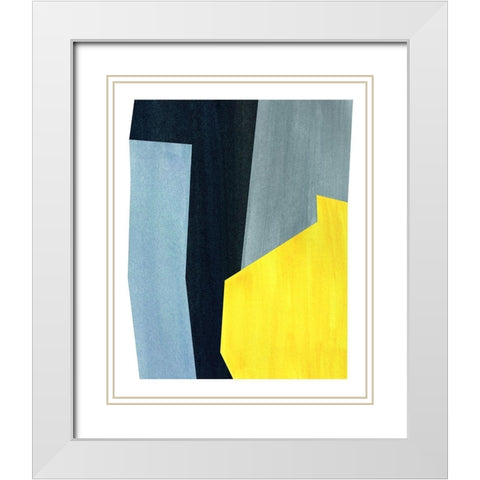 Yellow and Grey Abstract White Modern Wood Framed Art Print with Double Matting by Inuit