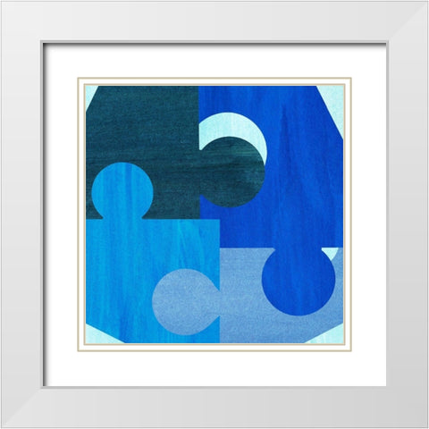 Blue and Teal Pattern White Modern Wood Framed Art Print with Double Matting by Inuit