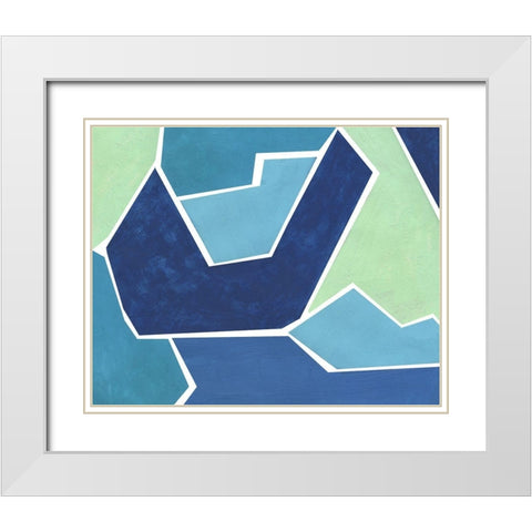 Teal and Blue Jigsaw White Modern Wood Framed Art Print with Double Matting by Inuit