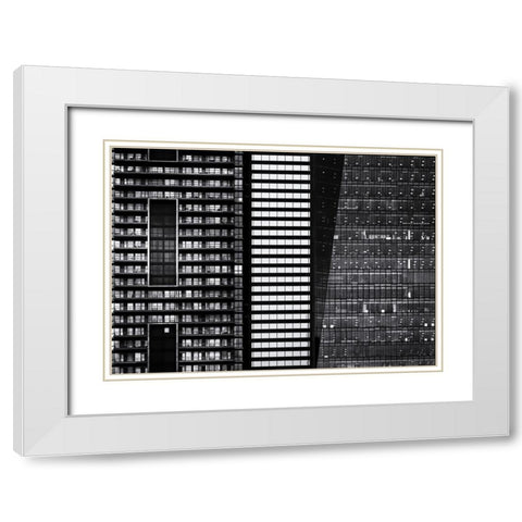 Black and White Buildings White Modern Wood Framed Art Print with Double Matting by Carson, Brian