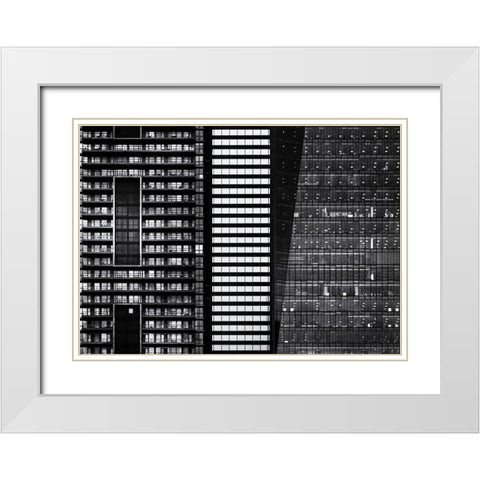 Black and White Buildings White Modern Wood Framed Art Print with Double Matting by Carson, Brian