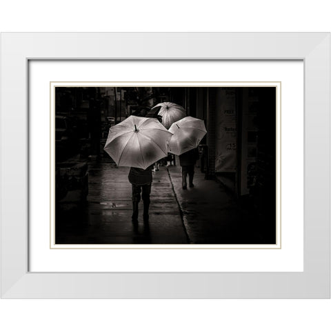 Just Walking in the Rain White Modern Wood Framed Art Print with Double Matting by Carson, Brian