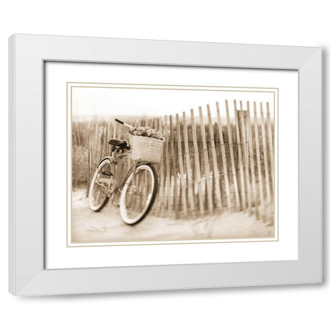 Bike by Beach Fence White Modern Wood Framed Art Print with Double Matting by Anonymous