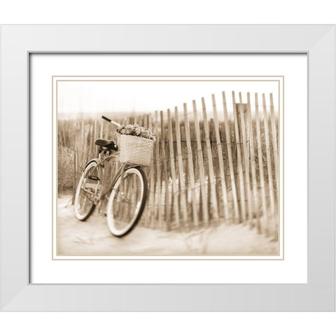 Bike by Beach Fence White Modern Wood Framed Art Print with Double Matting by Anonymous