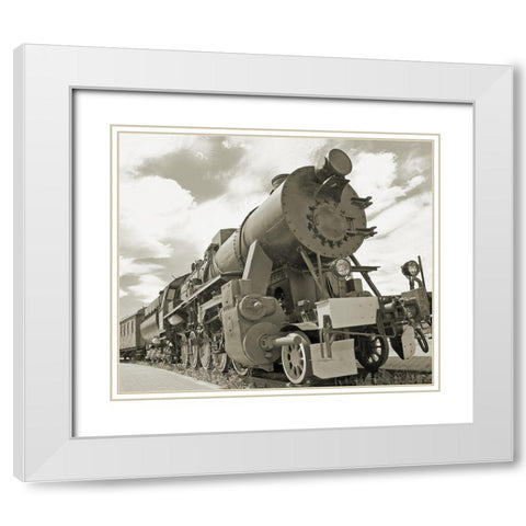 Vintage Locomotive White Modern Wood Framed Art Print with Double Matting by Anonymous