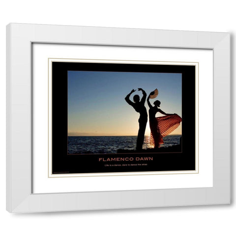Flamenco Dawn White Modern Wood Framed Art Print with Double Matting by Anonymous